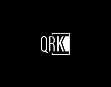 QRK Logosu ve Grafik Tasarımı, Modern ve Gösterişli Vektör Sanatı ve Simgeleri siyah arkaplanda izole edildi