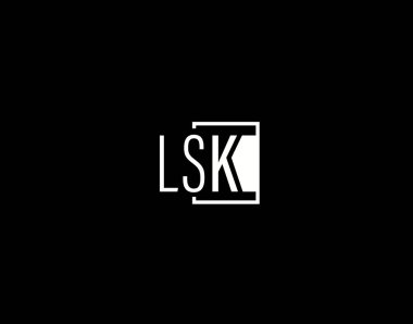 LSK Logosu ve Grafik Tasarımı, Modern ve Gösterişli Vektör Sanatı ve Simgeleri siyah arkaplanda izole edildi