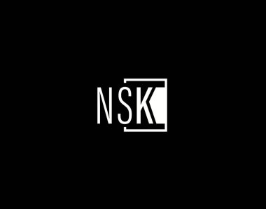 NSK Logosu ve Grafik Tasarımı, Modern ve Gösterişli Vektör Sanatı ve Simgeleri siyah arkaplanda izole edildi