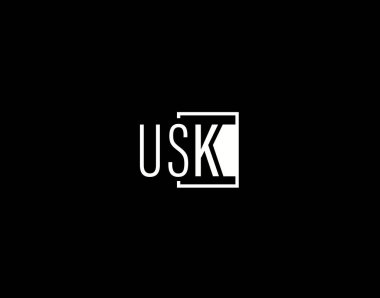 USK Logosu ve Grafik Tasarımı, Modern ve Gösterişli Vektör Sanatı ve Simgeleri siyah arkaplanda izole edildi