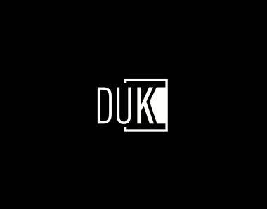 DUK Logosu ve Grafik Tasarımı, Modern ve Gösterişli Vektör Sanatı ve Simgeleri siyah arkaplanda izole edildi