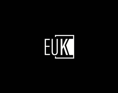 EUK Logosu ve Grafik Tasarımı, Modern ve Gösterişli Vektör Sanatı ve Simgeleri siyah arkaplanda izole edildi