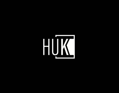 HUK Logosu ve Grafik Tasarımı, Modern ve Gösterişli Vektör Sanatı ve Simgeleri siyah arkaplanda izole edildi