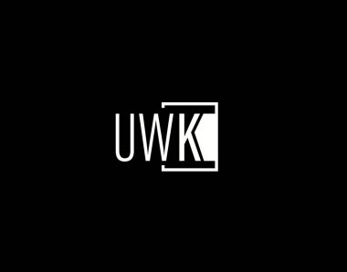 UWK Logosu ve Grafik Tasarımı, Modern ve Gösterişli Vektör Sanatı ve Simgeleri siyah arkaplanda izole edildi