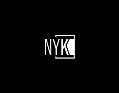 NYK Logosu ve Grafik Tasarımı, Modern ve Gösterişli Vektör Sanatı ve Simgeleri siyah arkaplanda izole edildi