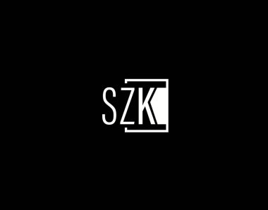 SZK Logosu ve Grafik Tasarımı, Modern ve Gösterişli Vektör Sanatı ve Simgeleri siyah arkaplanda izole edildi