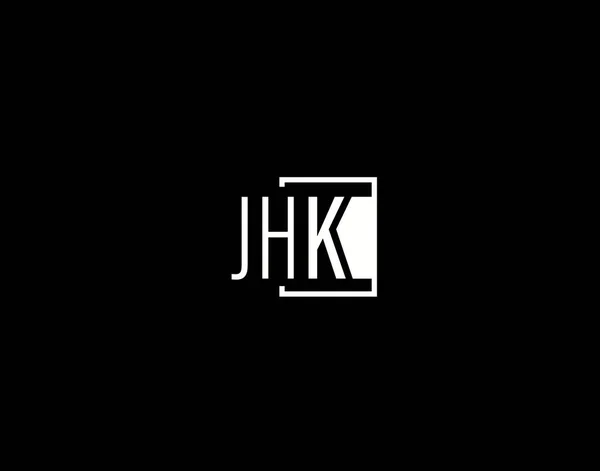 Jhkロゴとグラフィックデザイン モダンとスリークベクトルアートと黒の背景に隔離されたアイコン — ストックベクタ