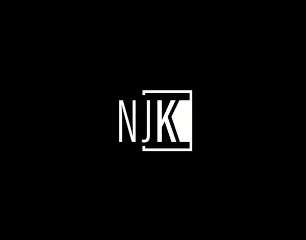 Njkのロゴとグラフィックデザイン 黒の背景に隔離された現代とスリークベクトルアートとアイコン — ストックベクタ