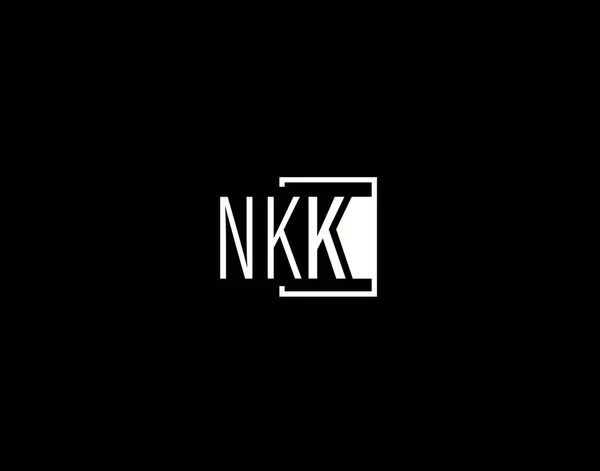 Nkkのロゴとグラフィックデザイン モダンとスリークベクトルアートと黒の背景に隔離されたアイコン — ストックベクタ