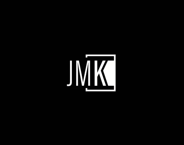 Jmkロゴとグラフィックデザイン モダン スリークベクトルアートと黒の背景に孤立したアイコン — ストックベクタ