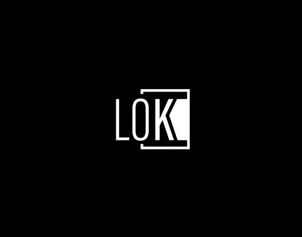 Lokロゴとグラフィックデザイン モダン スリークベクトルアートと黒の背景に隔離されたアイコン — ストックベクタ