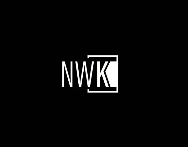 Nwkロゴとグラフィックデザイン 黒の背景に隔離された近代的かつ洗練されたベクトルアートとアイコン — ストックベクタ