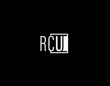 RCU Logosu ve Grafik Tasarımı, Modern ve Gösterişli Vektör Sanatı ve Simgeleri siyah arkaplanda izole edildi