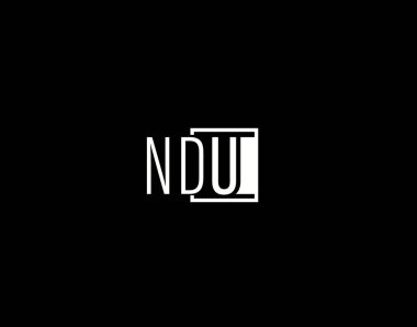 NDU Logosu ve Grafik Tasarımı, Modern ve Gösterişli Vektör Sanatı ve Simgeleri siyah arkaplanda izole edildi