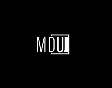 MDU Logosu ve Grafik Tasarımı, Modern ve Gösterişli Vektör Sanatı ve Simgeleri siyah arkaplanda izole edildi