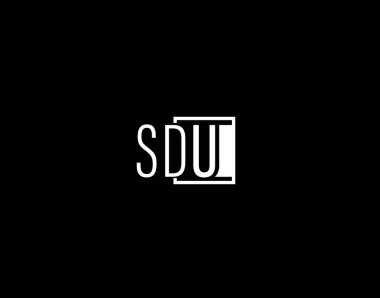 SDU Logosu ve Grafik Tasarımı, Modern ve Gösterişli Vektör Sanatı ve Simgeleri siyah arkaplanda izole edildi