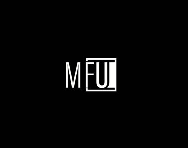 MFU Logosu ve Grafik Tasarımı, Modern ve Gösterişli Vektör Sanatı ve Simgeleri siyah arkaplanda izole edildi