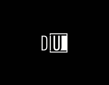 DIU Logosu ve Grafik Tasarımı, Modern ve Gösterişli Vektör Sanatı ve Simgeleri siyah arkaplanda izole edildi