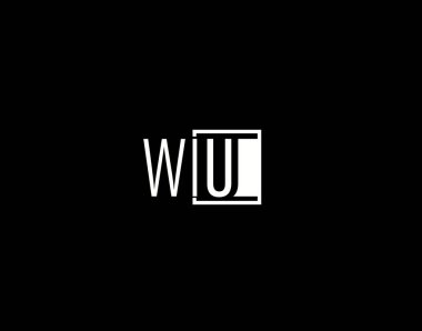 WIU Logosu ve Grafik Tasarımı, Modern ve Gösterişli Vektör Sanatı ve Simgeleri siyah arkaplanda izole edildi