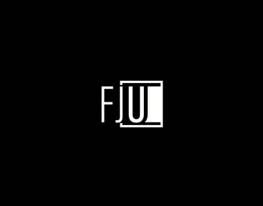 FJU Logosu ve Grafik Tasarımı, Modern ve Gösterişli Vektör Sanatı ve Simgeleri siyah arkaplanda izole edildi