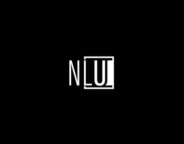 NLU Logosu ve Grafik Tasarımı, Modern ve Gösterişli Vektör Sanatı ve Simgeleri siyah arkaplanda izole edildi