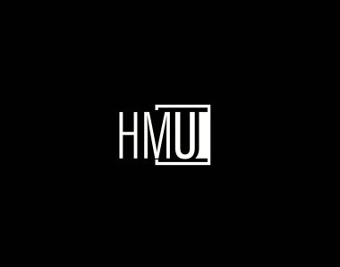 HMU Logosu ve Grafik Tasarımı, Modern ve Gösterişli Vektör Sanatı ve Simgeleri siyah arkaplanda izole edildi