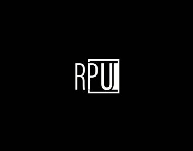 RPU Logosu ve Grafik Tasarımı, Modern ve Gösterişli Vektör Sanatı ve Simgeleri siyah arkaplanda izole edildi