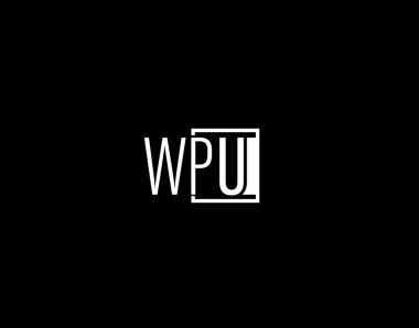 WPU Logosu ve Grafik Tasarımı, Modern ve Gösterişli Vektör Sanatı ve Simgeleri siyah arkaplanda izole edildi