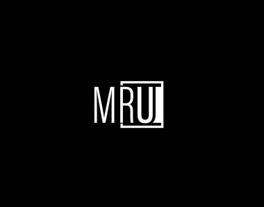 MRU Logosu ve Grafik Tasarımı, Modern ve Parlak Vektör Sanatı ve Simgeleri siyah arkaplanda izole edildi