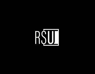 RSU Logosu ve Grafik Tasarımı, Modern ve Gösterişli Vektör Sanatı ve Simgeleri siyah arkaplanda izole edildi