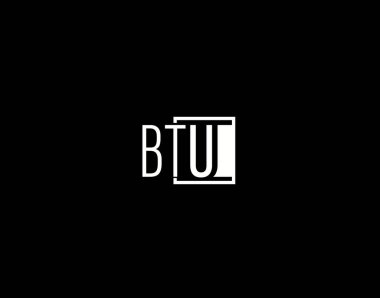 BTU Logosu ve Grafik Tasarımı, Modern ve Gösterişli Vektör Sanatı ve Simgeleri siyah arkaplanda izole edildi