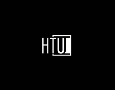 HTU Logosu ve Grafik Tasarımı, Modern ve Gösterişli Vektör Sanatı ve Simgeleri siyah arkaplanda izole edildi