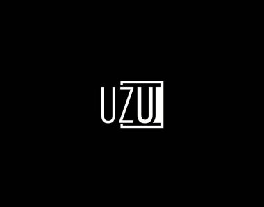 UZU Logosu ve Grafik Tasarımı, Modern ve Gösterişli Vektör Sanatı ve Simgeleri siyah arkaplanda izole edildi
