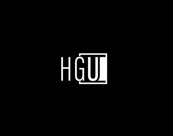 Hguロゴとグラフィックデザイン モダンとスリークベクトルアートと黒の背景に隔離されたアイコン — ストックベクタ