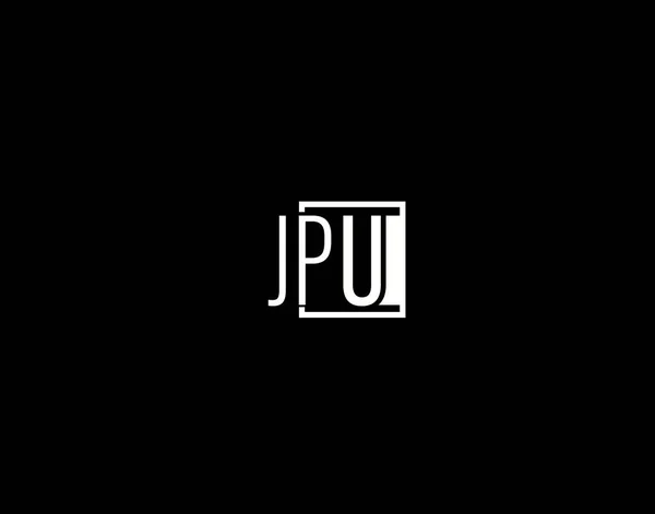 Jpuロゴとグラフィックデザイン モダンとスリークベクトルアートとアイコンが黒の背景に孤立 — ストックベクタ