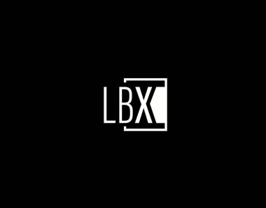 LBX Logosu ve Grafik Tasarımı, Modern ve Gösterişli Vektör Sanatı ve Simgeleri siyah arkaplanda izole edildi