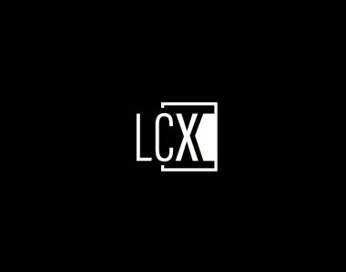 LCX Logosu ve Grafik Tasarımı, Modern ve Gösterişli Vektör Sanatı ve Simgeleri siyah arkaplanda izole edildi