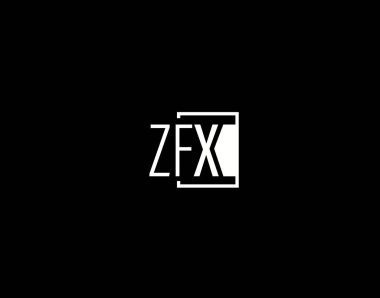 ZFX Logosu ve Grafik Tasarımı, Modern ve Gösterişli Vektör Sanatı ve Simgeleri siyah arkaplanda izole edildi