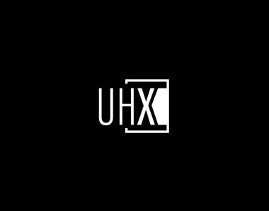 UHX Logosu ve Grafik Tasarımı, Modern ve Parlak Vektör Sanatı ve Simgeleri siyah arkaplanda izole edildi