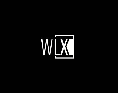 WLX Logosu ve Grafik Tasarımı, Modern ve Gösterişli Vektör Sanatı ve Simgeleri siyah arkaplanda izole edildi