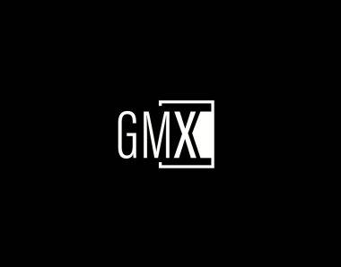 GMX Logosu ve Grafik Tasarımı, Modern ve Gösterişli Vektör Sanatı ve Simgeleri siyah arkaplanda izole edildi