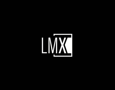 LMX Logosu ve Grafik Tasarımı, Modern ve Gösterişli Vektör Sanatı ve Simgeleri siyah arkaplanda izole edildi