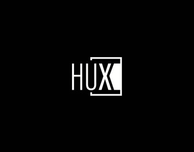 HUX Logosu ve Grafik Tasarımı, Modern ve Gösterişli Vektör Sanatı ve Simgeleri siyah arkaplanda izole edildi