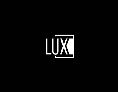 LUX Logosu ve Grafik Tasarımı, Modern ve Gösterişli Vektör Sanatı ve Simgeleri siyah arkaplanda izole edildi