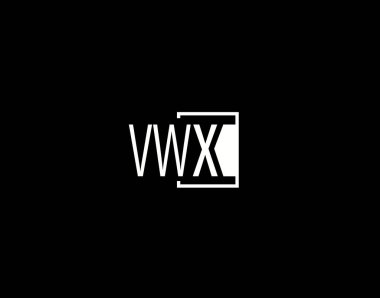 VWX Logosu ve Grafik Tasarımı, Modern ve Gösterişli Vektör Sanatı ve Simgeleri siyah arkaplanda izole edildi