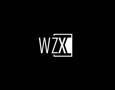 WZX Logosu ve Grafik Tasarımı, Modern ve Gösterişli Vektör Sanatı ve Simgeleri siyah arkaplanda izole edildi