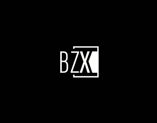 Bzxロゴとグラフィックデザイン ブラックを基調としたモダン スリークベクトルアートとアイコン — ストックベクタ