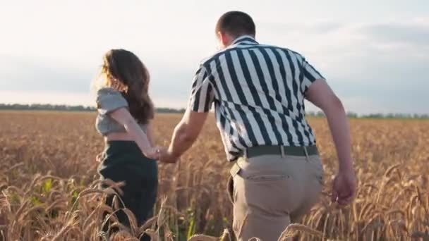 Pár Mladých Lidí Muž Žena Rande Pšeničném Poli Nebo Žitě — Stock video