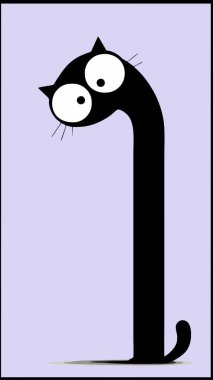 Şaşırmış ve ilgili bir kara kedinin silüeti, vektör, illüstrasyon