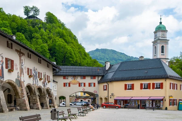 Downtown Berchtesgaden Famosa Cidade Histórica Nationalpark Berchtesgadener Land Upper Baviera — Fotografia de Stock
